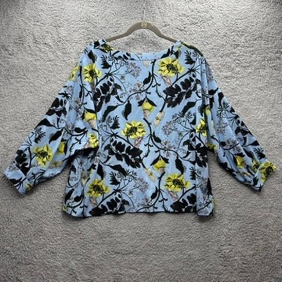 Essential Antwerp Women's Large? Blue Floral Blouse Flowy Bright Comfort - Picture 8 of 10